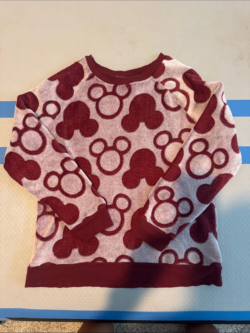 Disney Maroon and Light Pink Mickey Pattern Crewneck Sweater